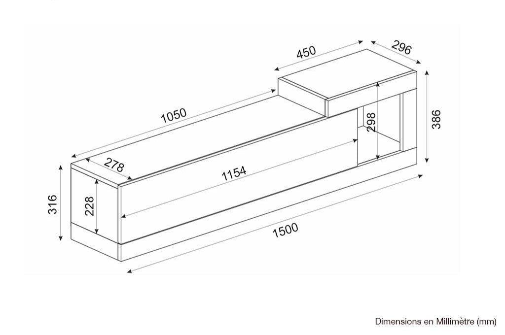 Meuble TV Suspendu VOLARE 150 cm - Blanc HomeDeco.ma