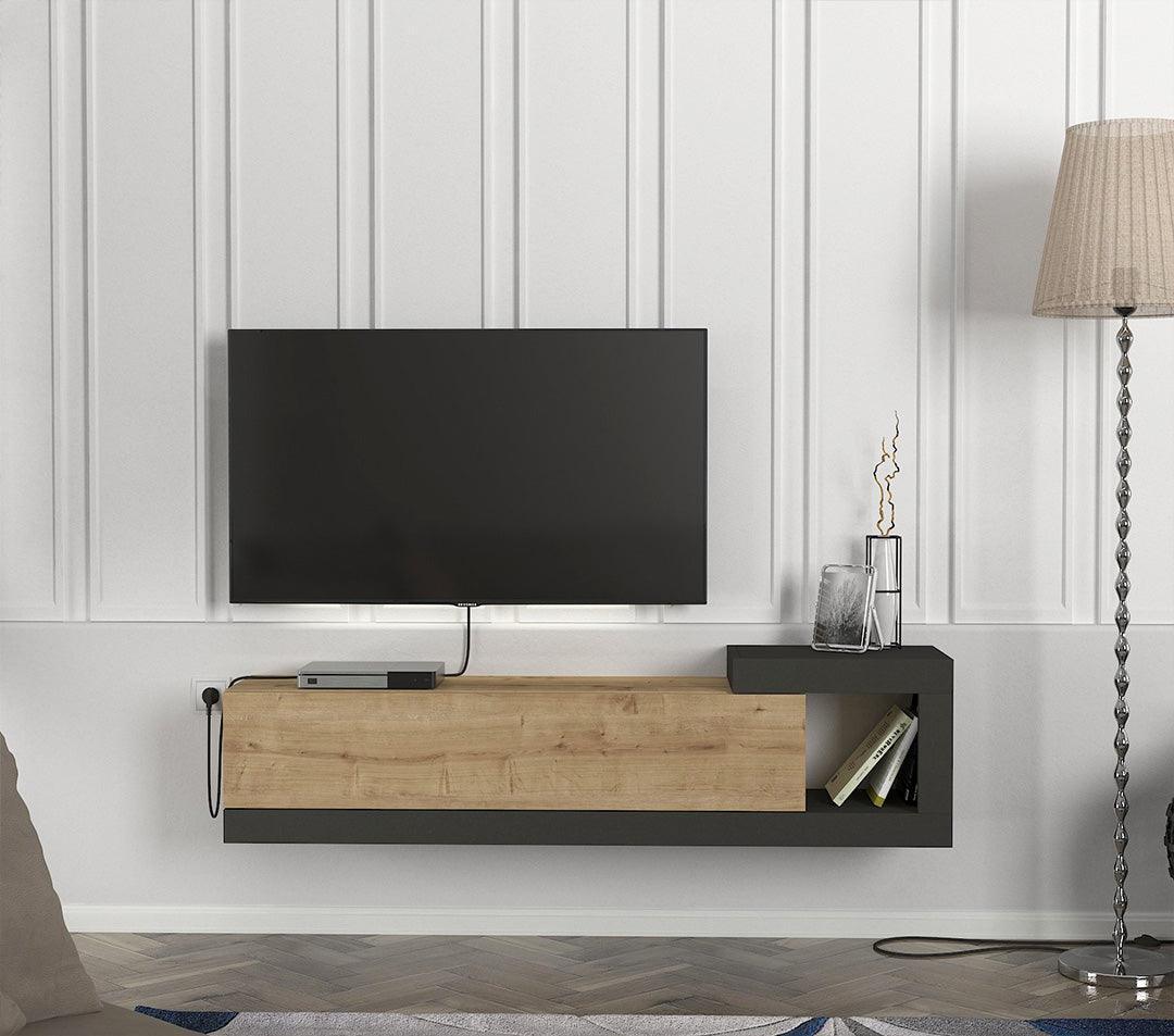 Meuble TV Suspendu VOLARE 150 cm - Gris anthracite et chêne HomeDeco.ma