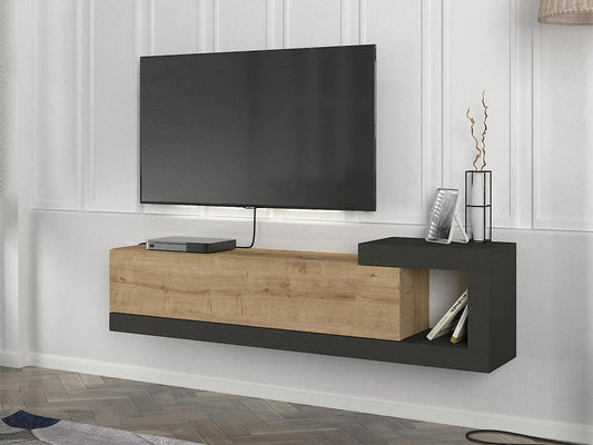 Meuble TV Suspendu VOLARE 150 cm - Gris anthracite et chêne HomeDeco.ma