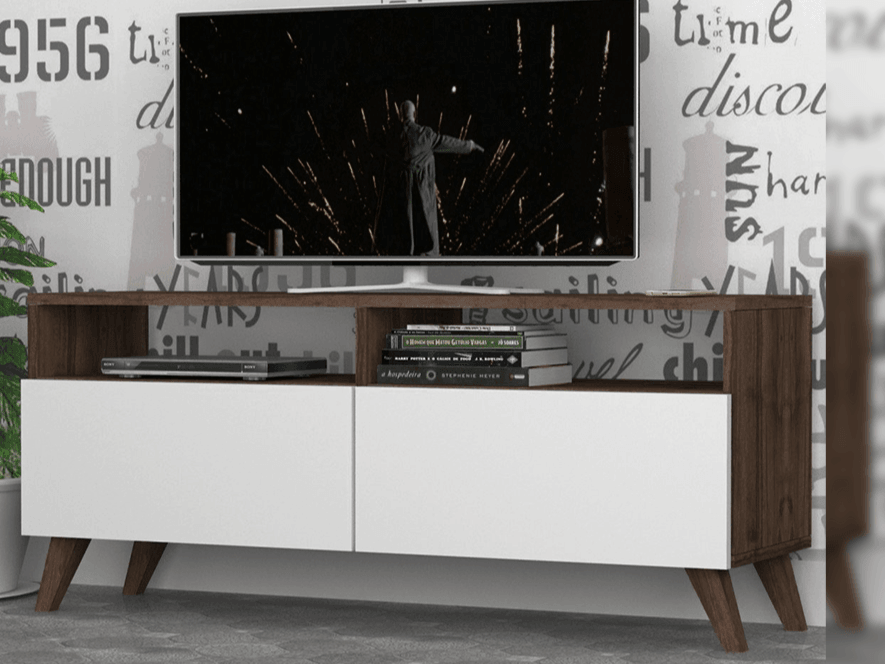 Meuble TV YOCNE - Noyer et Blanc HomeDeco.ma