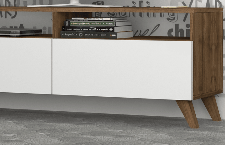 Meuble TV YOCNE - Noyer et Blanc - HomeDeco