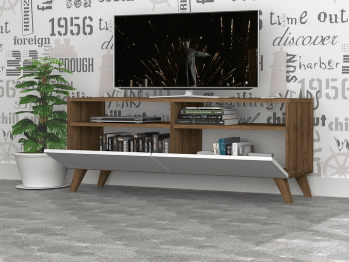 Meuble TV YOCNE - Noyer et Blanc - HomeDeco