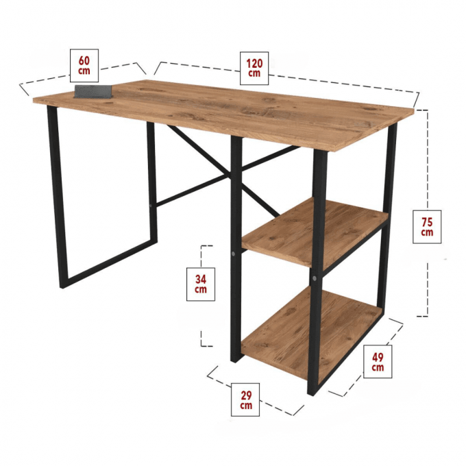 Bureau LEON 120 cm - en bois avec Structure metallique - HomeDeco