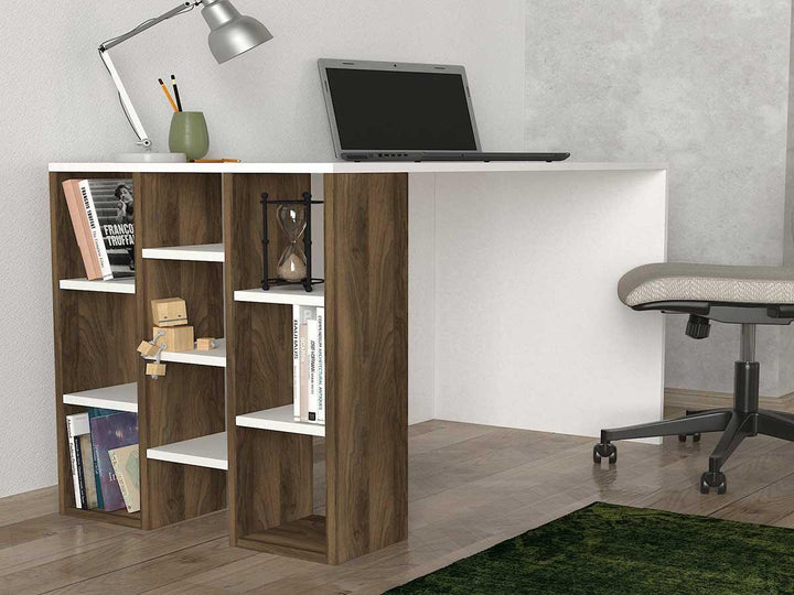 Bureau RIVE - Blanc et noyer - 120 cm - HomeDeco