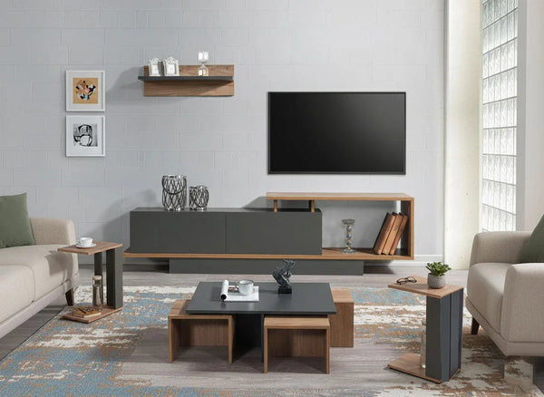 Ensemble Meuble TV+ Table basse + 2 tables d'appoint HomeDeco