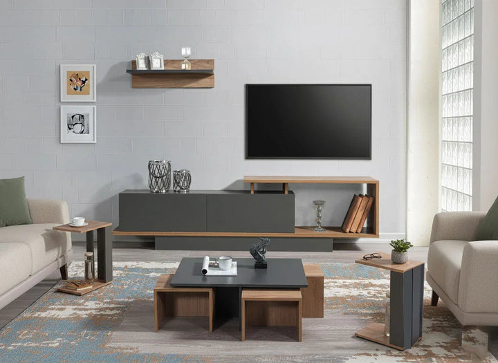 Ensemble Meuble TV+ Table basse + 2 tables d'appoint HomeDeco