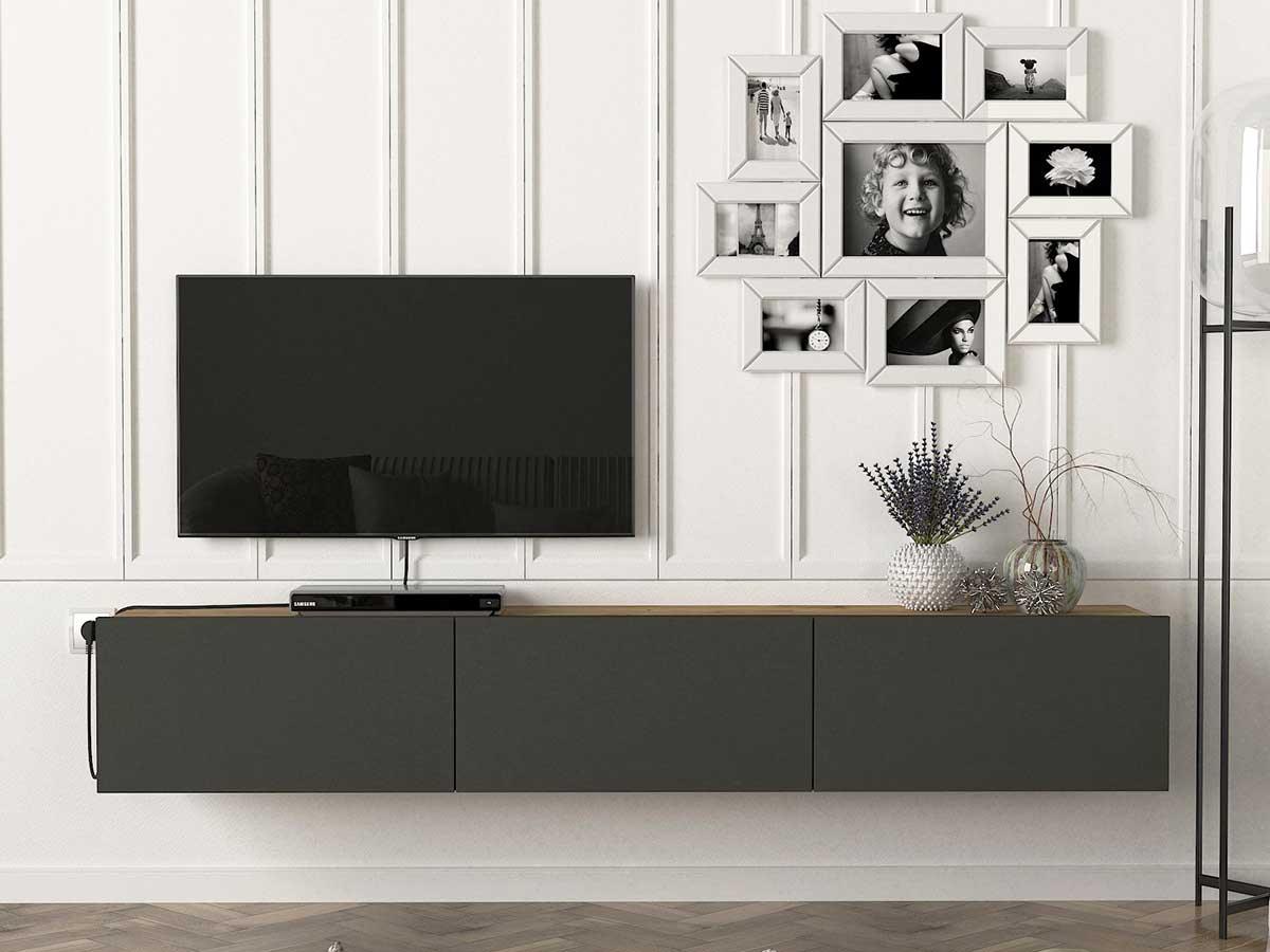 Meuble TV Suspendu ALMAD 180cm - chêne et gris anthracite HomeDeco.ma