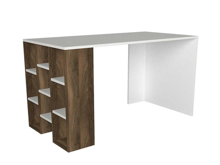 Bureau RIVE - Blanc et noyer - 120 cm - HomeDeco