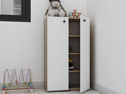 Armoire Land Blanc et Noyer polyvalente avec 2 porte HomeDeco