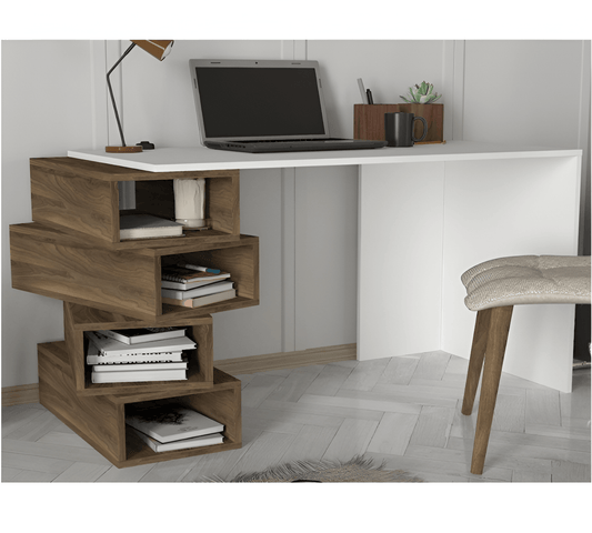 Bureau AKIR 130 cm - Noyer et Blanc HomeDeco.ma