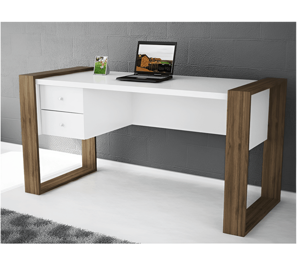 Bureau SWORD 158 cm - Blanc et Noyer - HomeDeco