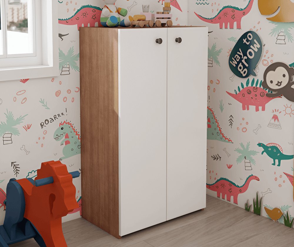 Armoire Land 105 cm - Blanc et Chêne polyvalente avec 2 porte - HomeDeco