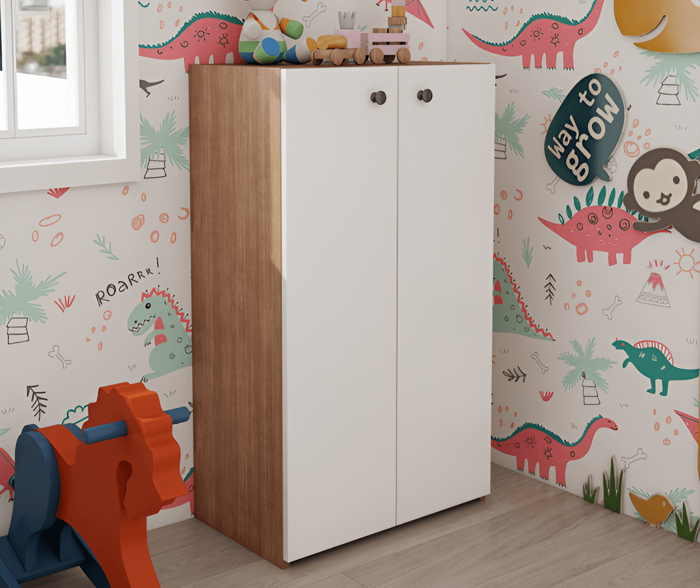 Armoire Land Blanc et Chêne polyvalente avec 2 porte HomeDeco