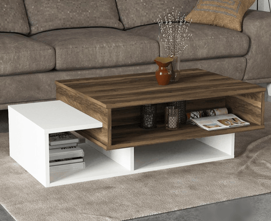 Table basse -KEFA- chêne et blanc 105cm HomeDeco.ma