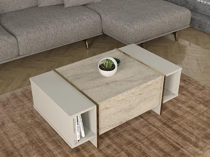 Table basse Veyron - Effet marbre Travertin HomeDeco