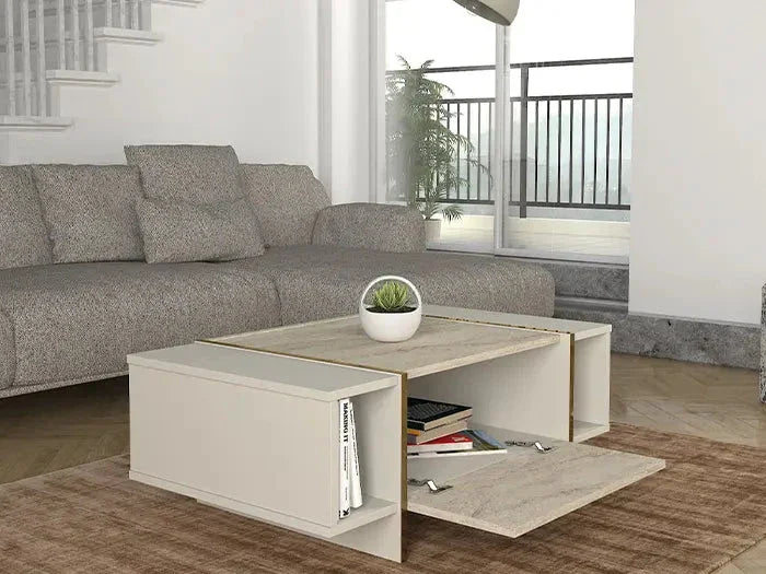 Table basse Veyron - Effet marbre Travertin HomeDeco