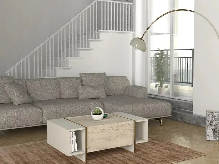 Table basse Veyron - Effet marbre Travertin HomeDeco